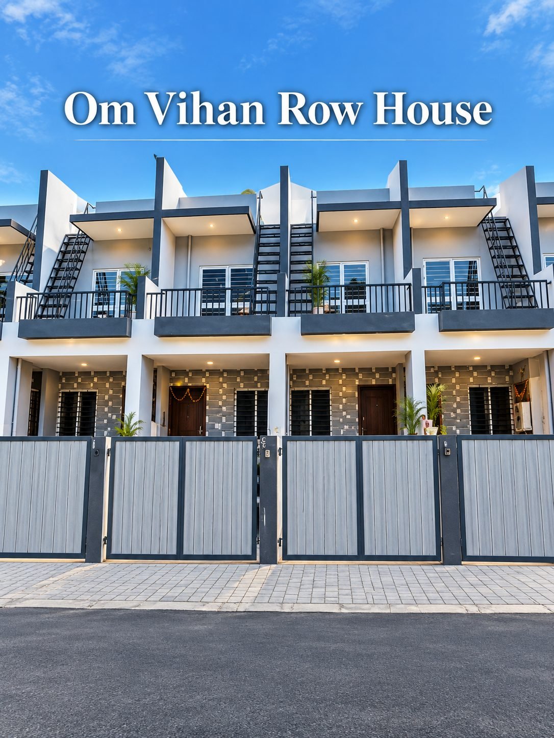 Corner elevation of a modern row house by Pawar Builders